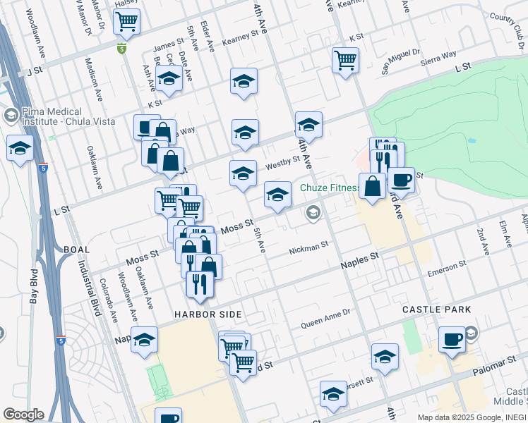 map of restaurants, bars, coffee shops, grocery stores, and more near 985 5th Avenue in Chula Vista