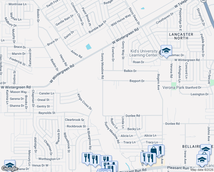 map of restaurants, bars, coffee shops, grocery stores, and more near 1116 Bayport Drive in Lancaster
