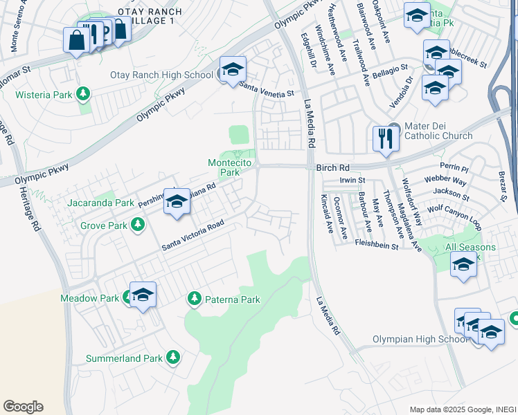 map of restaurants, bars, coffee shops, grocery stores, and more near 1465 Santa Victoria Road in Chula Vista