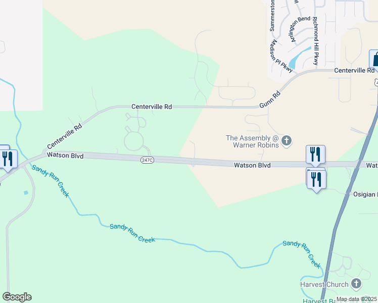 map of restaurants, bars, coffee shops, grocery stores, and more near 6200 Watson Boulevard in Byron
