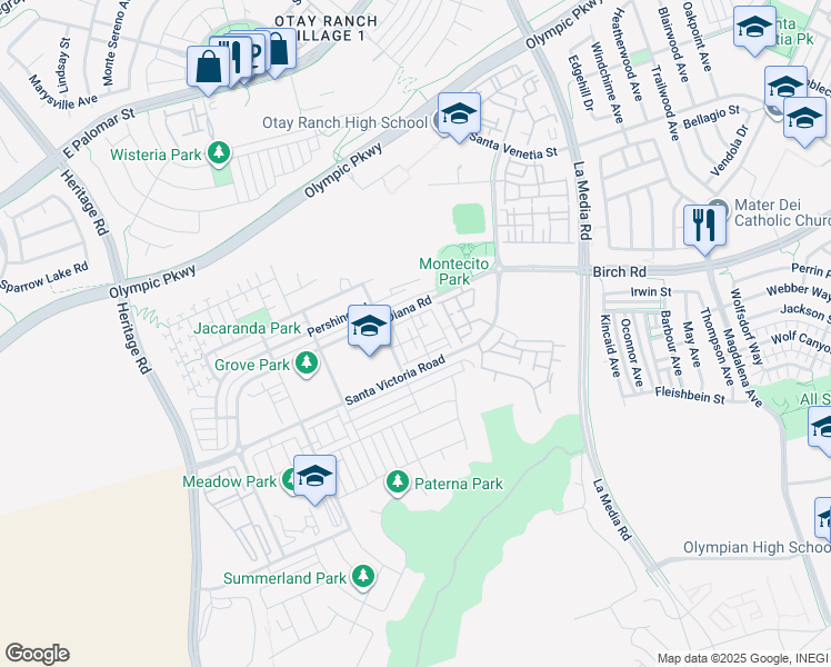 map of restaurants, bars, coffee shops, grocery stores, and more near 1426 Santa Diana Road in Chula Vista