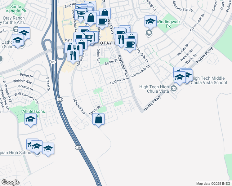 map of restaurants, bars, coffee shops, grocery stores, and more near 2065 Bravo Loop in Chula Vista