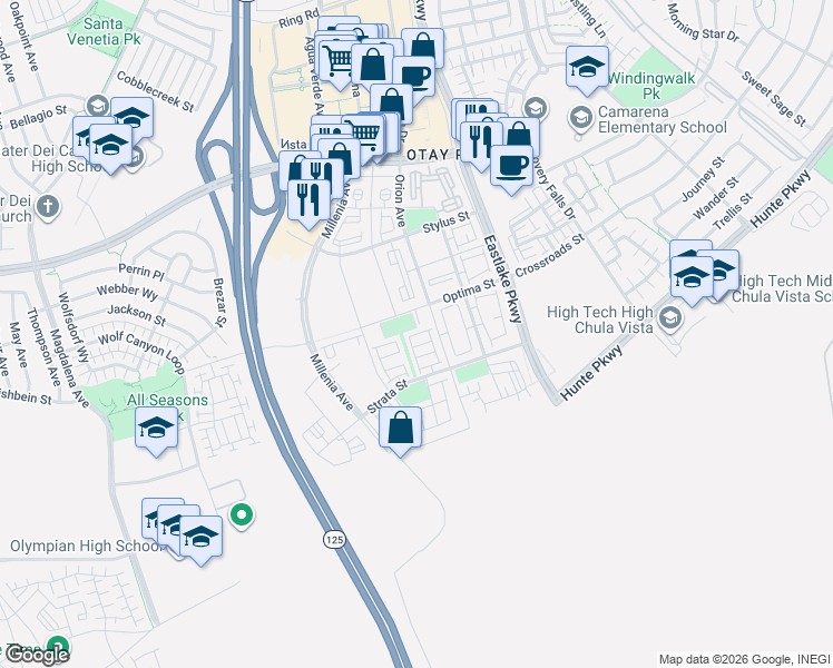 map of restaurants, bars, coffee shops, grocery stores, and more near in Chula Vista