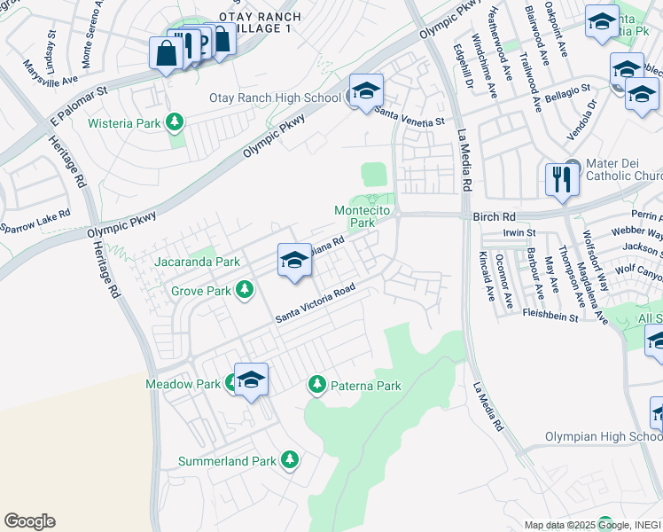 map of restaurants, bars, coffee shops, grocery stores, and more near 1426 Santa Diana Road in Chula Vista