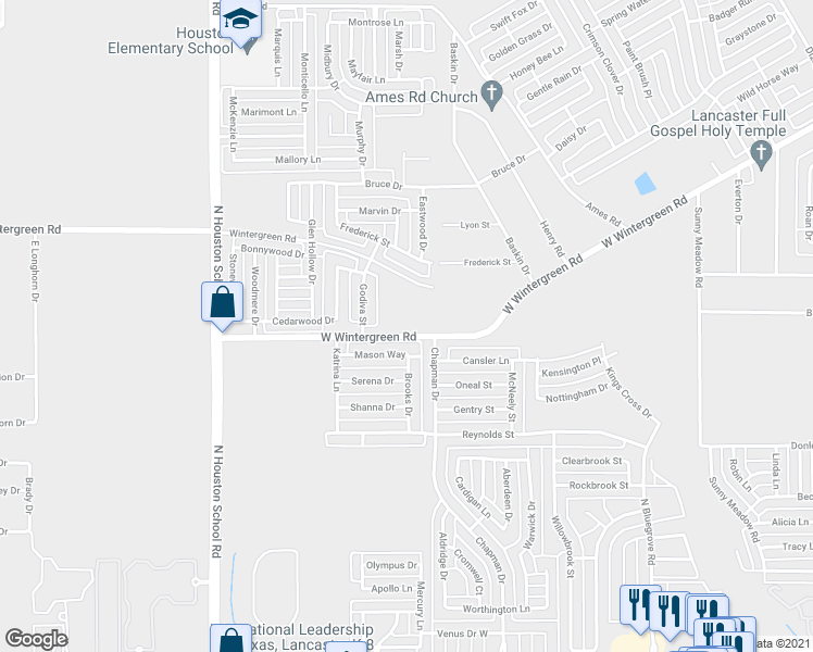 map of restaurants, bars, coffee shops, grocery stores, and more near 1875 West Wintergreen Road in Lancaster