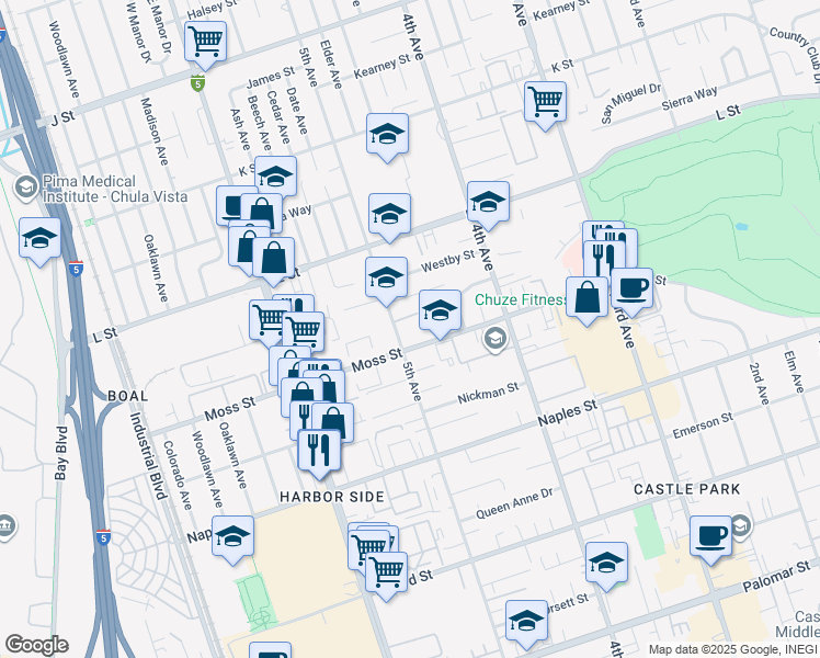 map of restaurants, bars, coffee shops, grocery stores, and more near 985 5th Avenue in Chula Vista