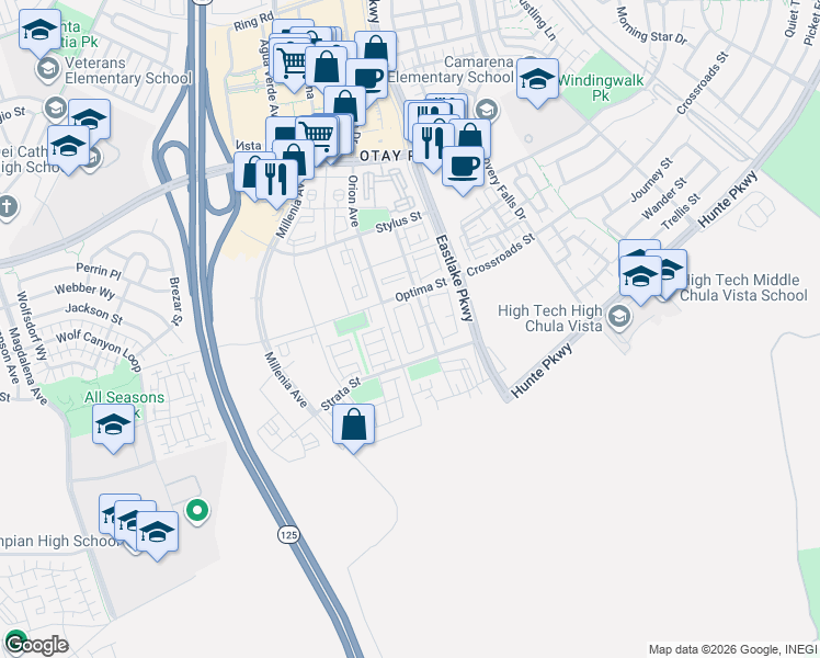 map of restaurants, bars, coffee shops, grocery stores, and more near 2056 Bravo Loop in Chula Vista