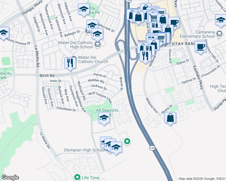 map of restaurants, bars, coffee shops, grocery stores, and more near 1813 Jackson Street in Chula Vista