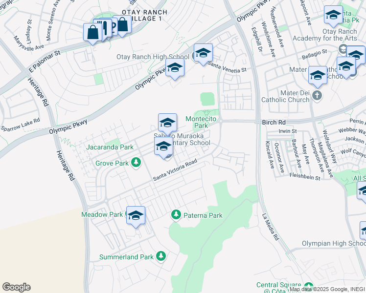 map of restaurants, bars, coffee shops, grocery stores, and more near 1426 Santa Diana Road in Chula Vista