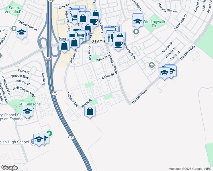 map of restaurants, bars, coffee shops, grocery stores, and more near 2035 Bravo Loop in Chula Vista