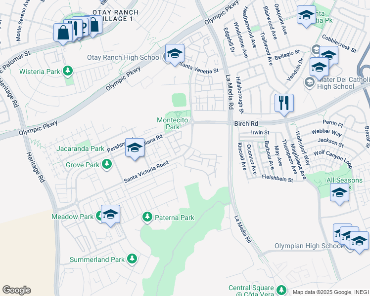 map of restaurants, bars, coffee shops, grocery stores, and more near 1465 Santa Victoria Road in Chula Vista