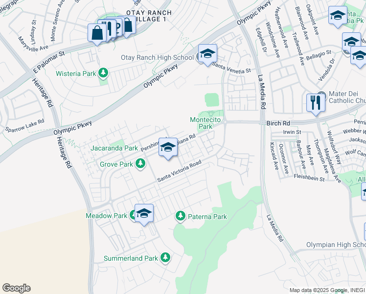 map of restaurants, bars, coffee shops, grocery stores, and more near 1430 Heron Street in Chula Vista