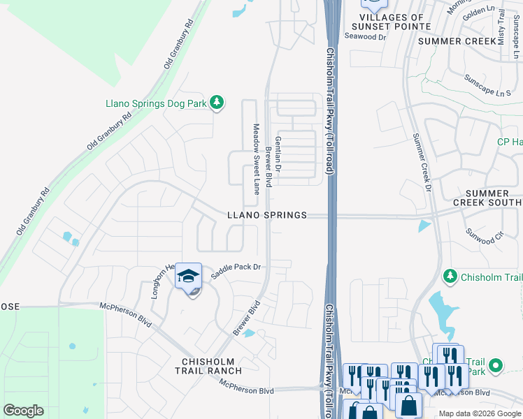 map of restaurants, bars, coffee shops, grocery stores, and more near 8528 Meadow Sweet Lane in Fort Worth