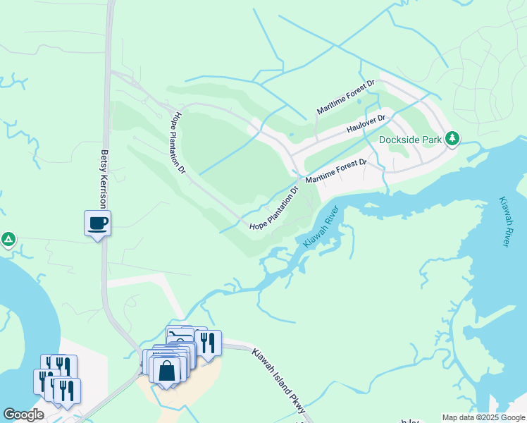 map of restaurants, bars, coffee shops, grocery stores, and more near 3105 Mayfair Lane in Johns Island