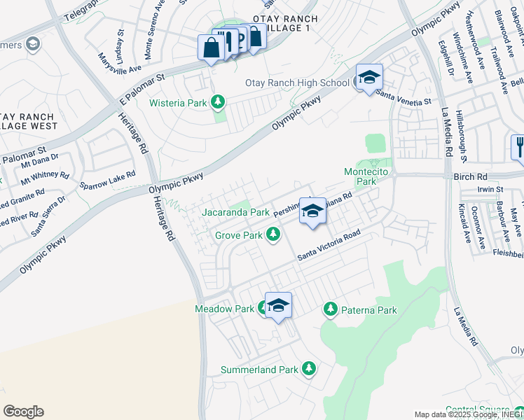 map of restaurants, bars, coffee shops, grocery stores, and more near 1414 Carpinteria Street in Chula Vista
