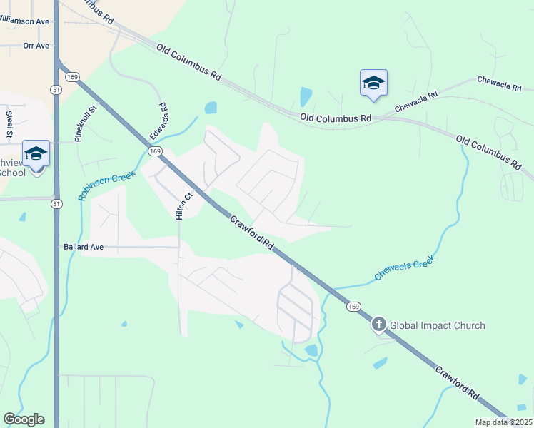 map of restaurants, bars, coffee shops, grocery stores, and more near 2900 Waterford Boulevard in Opelika