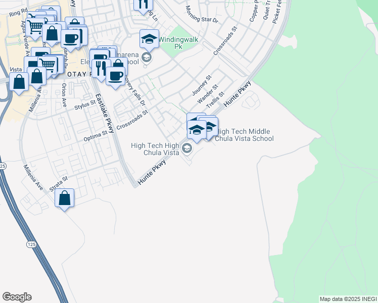 map of restaurants, bars, coffee shops, grocery stores, and more near 1945 Discovery Falls Drive in Chula Vista