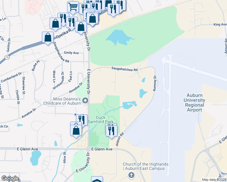 map of restaurants, bars, coffee shops, grocery stores, and more near 629 Anders Court in Auburn
