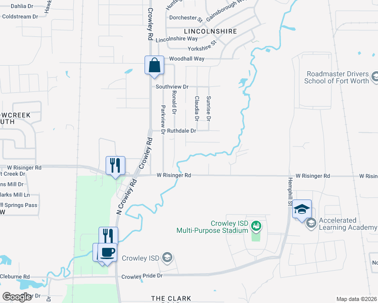 map of restaurants, bars, coffee shops, grocery stores, and more near 9533 Prairieview Drive in Fort Worth