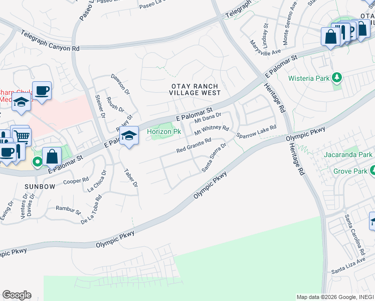 map of restaurants, bars, coffee shops, grocery stores, and more near 1471 Santa Carina Road in Chula Vista