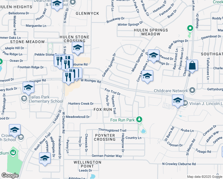 map of restaurants, bars, coffee shops, grocery stores, and more near 4008 Fox Trot Drive in Fort Worth