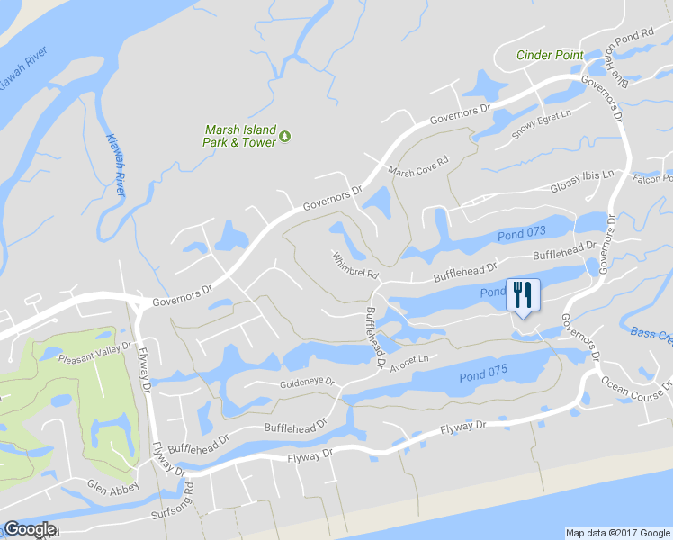 map of restaurants, bars, coffee shops, grocery stores, and more near 580 Whimbrel Road in Kiawah Island