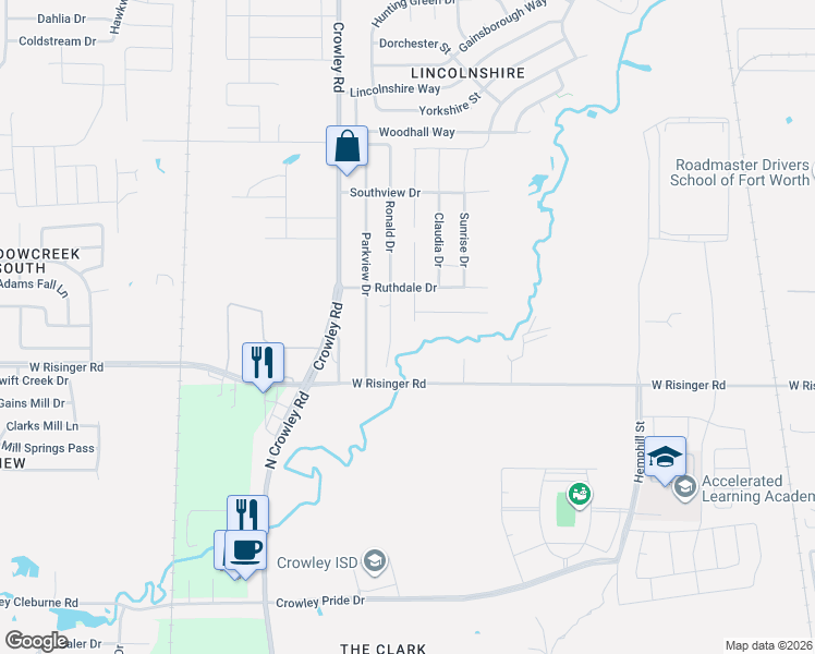 map of restaurants, bars, coffee shops, grocery stores, and more near 9533 Prairieview Drive in Fort Worth