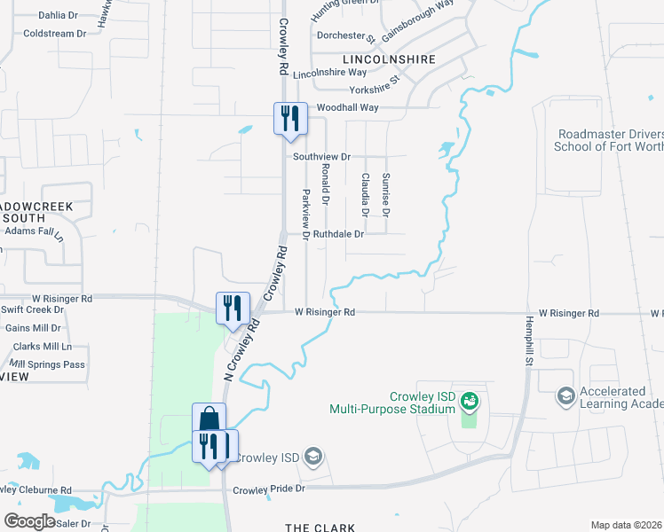 map of restaurants, bars, coffee shops, grocery stores, and more near 9528 Ronald Drive in Fort Worth
