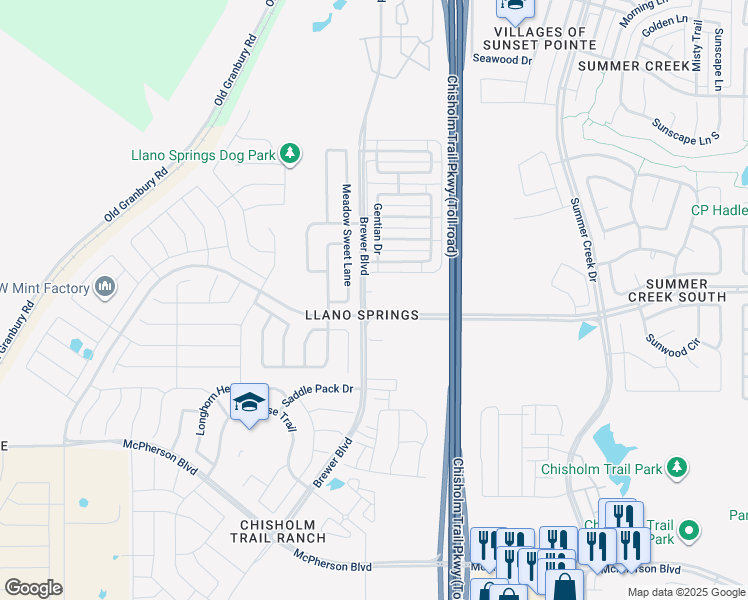 map of restaurants, bars, coffee shops, grocery stores, and more near 8533 Brewer Boulevard in Fort Worth