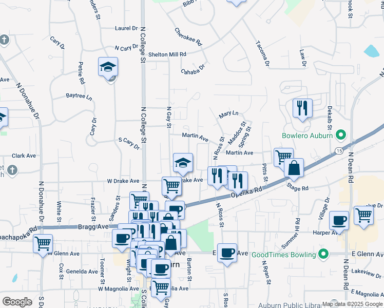map of restaurants, bars, coffee shops, grocery stores, and more near 550 Hudson Terrace in Auburn