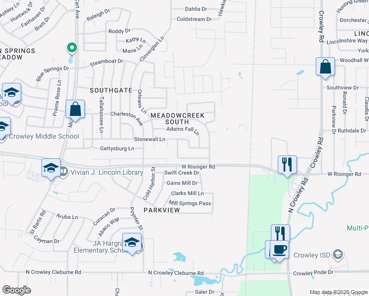 map of restaurants, bars, coffee shops, grocery stores, and more near 2549 Stonewall Lane in Fort Worth