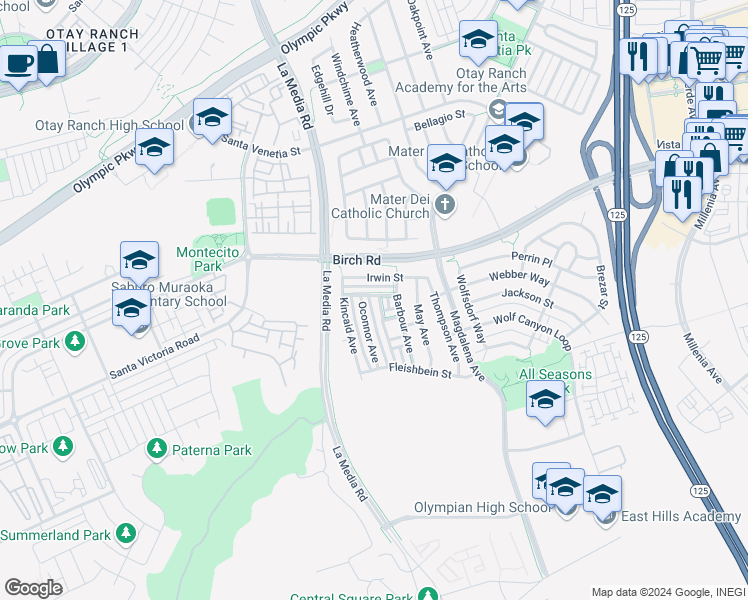 map of restaurants, bars, coffee shops, grocery stores, and more near 1670 Pember Avenue in Chula Vista