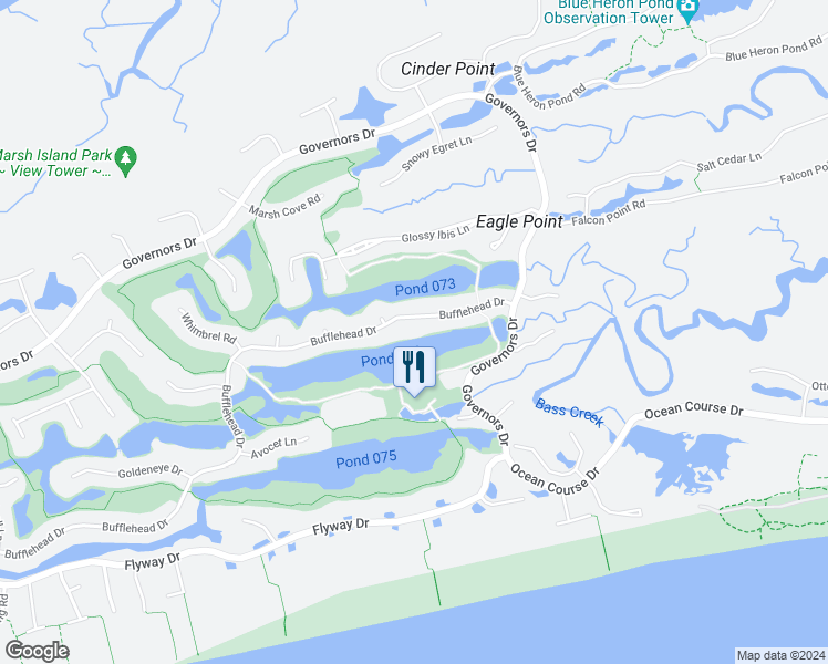 map of restaurants, bars, coffee shops, grocery stores, and more near 523 Bufflehead Drive in Kiawah Island
