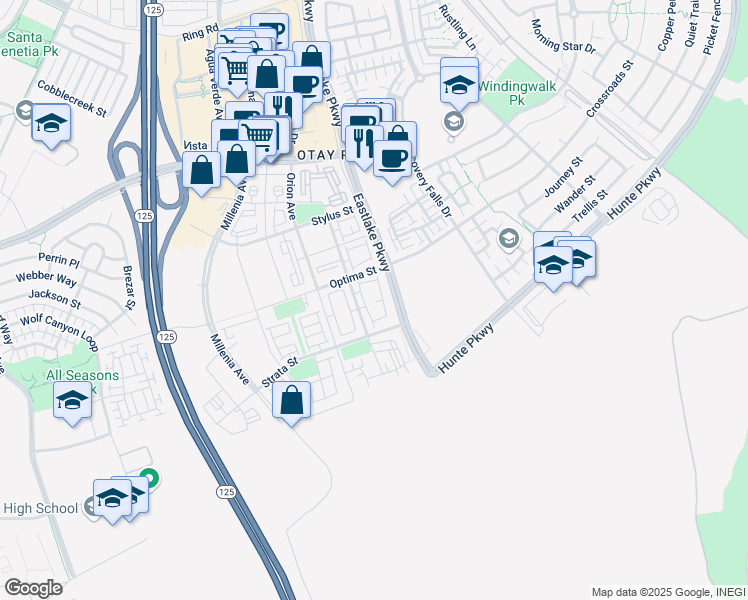 map of restaurants, bars, coffee shops, grocery stores, and more near 2072 Tango Loop in Chula Vista