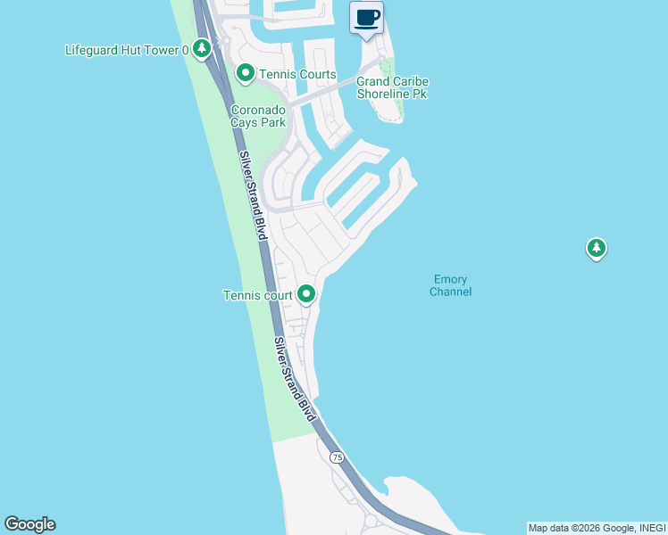 map of restaurants, bars, coffee shops, grocery stores, and more near 31 Aruba Bend in Coronado