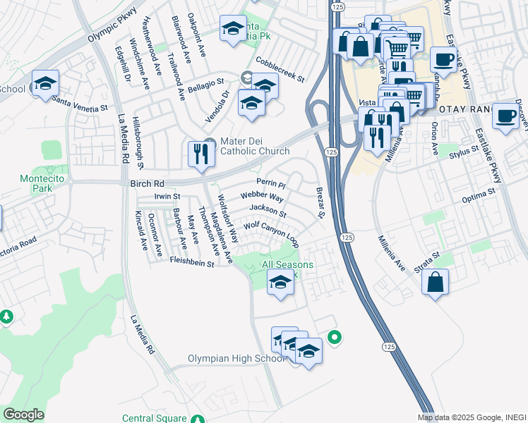 map of restaurants, bars, coffee shops, grocery stores, and more near 1744 Jackson Street in Chula Vista