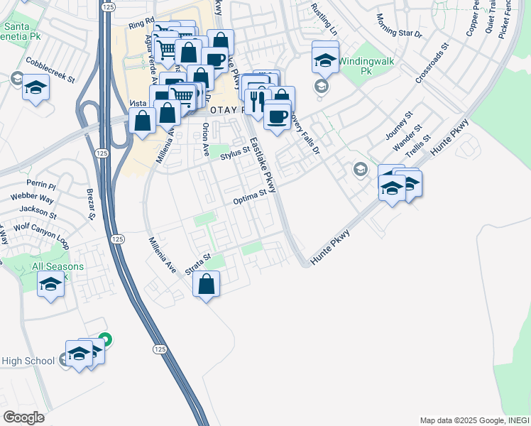 map of restaurants, bars, coffee shops, grocery stores, and more near 2072 Tango Loop in Chula Vista