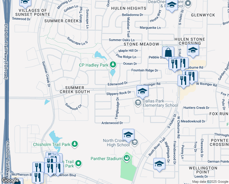 map of restaurants, bars, coffee shops, grocery stores, and more near 4704 Slippery Rock Drive in Fort Worth