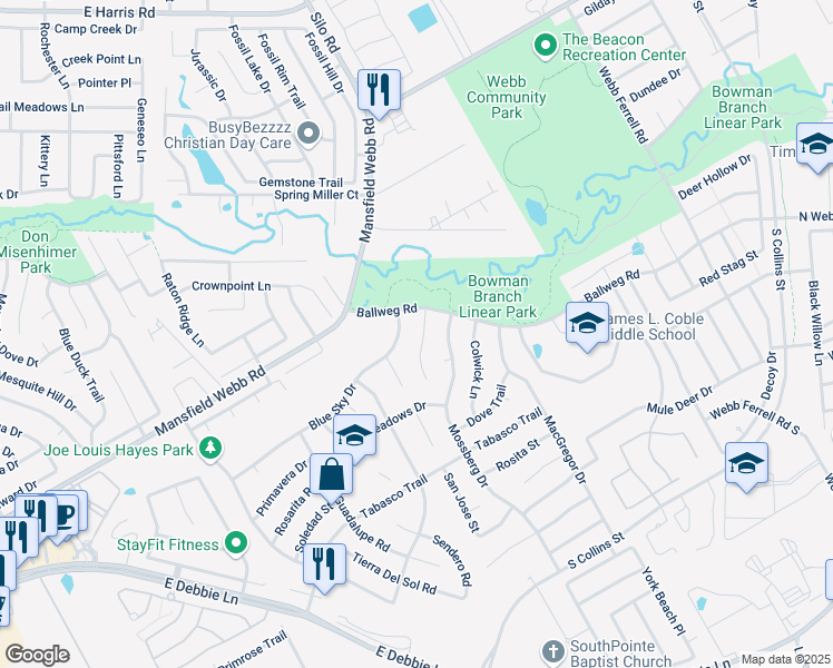 map of restaurants, bars, coffee shops, grocery stores, and more near 8108 Abbey Glen Court in Arlington