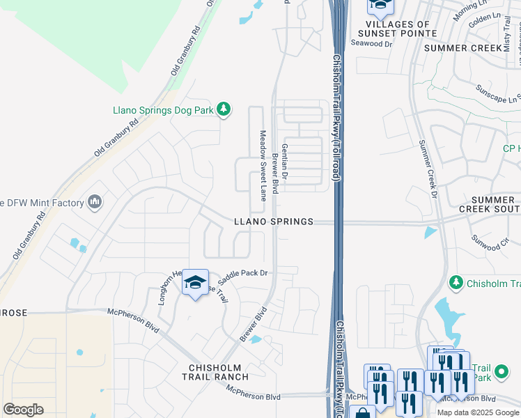 map of restaurants, bars, coffee shops, grocery stores, and more near 8528 Meadow Sweet Lane in Fort Worth