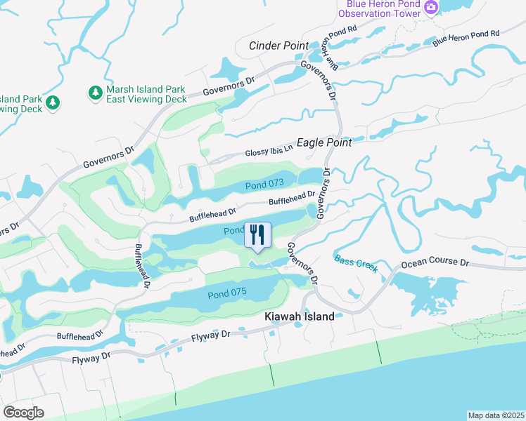 map of restaurants, bars, coffee shops, grocery stores, and more near 523 Bufflehead Drive in Kiawah Island