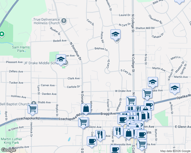 map of restaurants, bars, coffee shops, grocery stores, and more near 540 White Street in Auburn