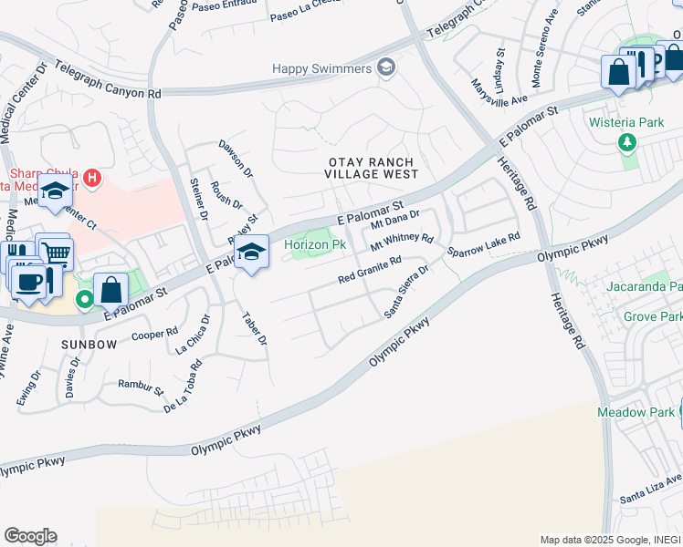 map of restaurants, bars, coffee shops, grocery stores, and more near 993 Red Granite Road in Chula Vista