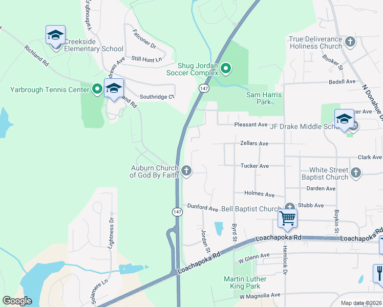 map of restaurants, bars, coffee shops, grocery stores, and more near 1200 Alberta Street in Auburn