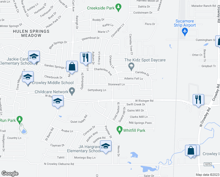 map of restaurants, bars, coffee shops, grocery stores, and more near 3004 Gettysburg Lane in Fort Worth