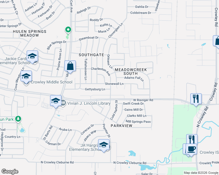 map of restaurants, bars, coffee shops, grocery stores, and more near 8612 Orleans Lane in Fort Worth