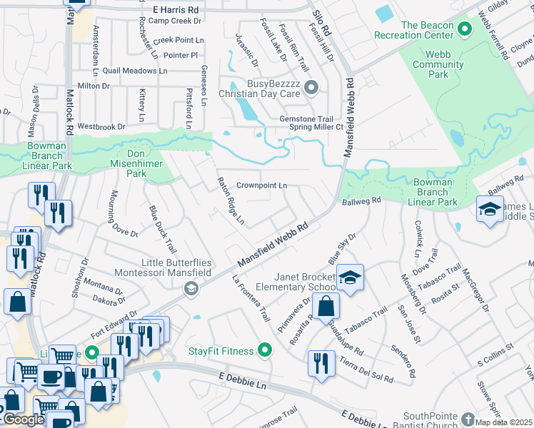 map of restaurants, bars, coffee shops, grocery stores, and more near 601 Poplar Vista Lane in Arlington