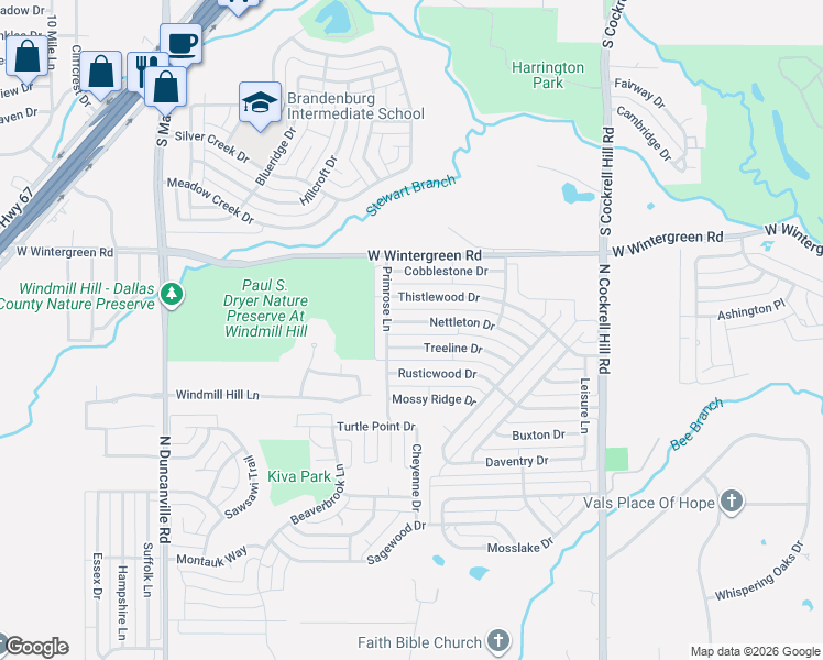 map of restaurants, bars, coffee shops, grocery stores, and more near 1517 Treeline Drive in DeSoto