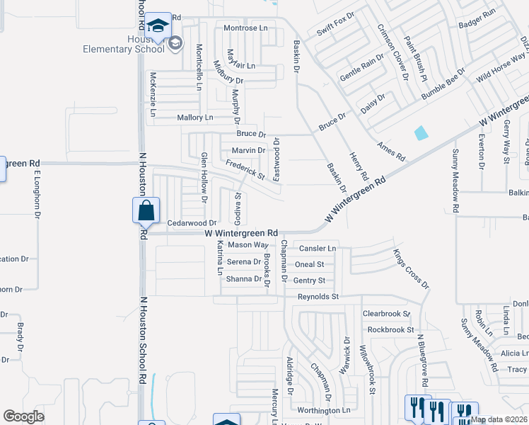 map of restaurants, bars, coffee shops, grocery stores, and more near 1875 West Wintergreen Road in Lancaster