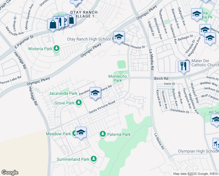 map of restaurants, bars, coffee shops, grocery stores, and more near 1426 Santa Diana Road in Chula Vista
